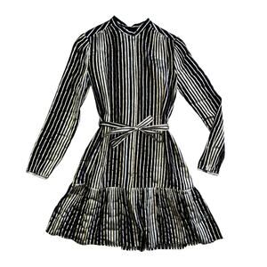 Saloni Silk Metallic Stripe Jacquard Midi Dress Size 2